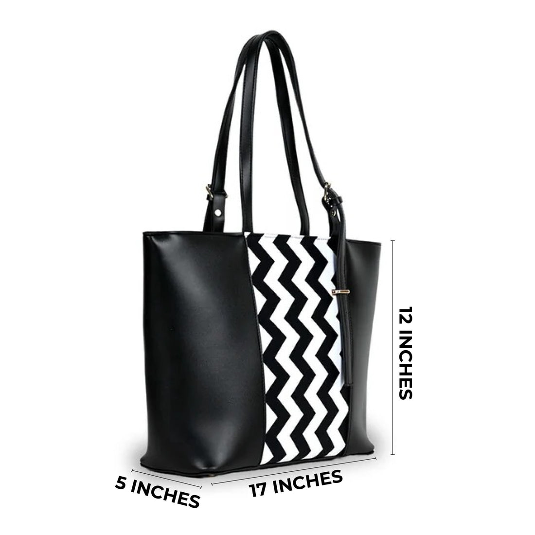 Chevron Tote Bag Black  Stylish Large Capacity Handbag with Zigzag Pattern