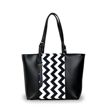 Chevron Tote Bag Black  Stylish Large Capacity Handbag with Zigzag Pattern