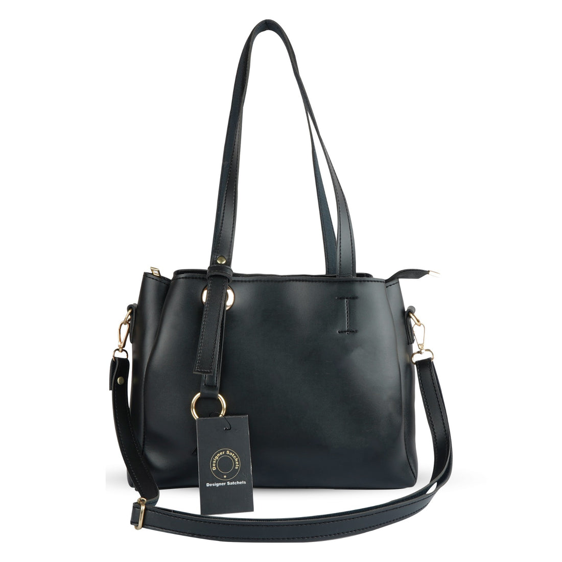 Versatile Black Vegan Leather Shoulder Bag