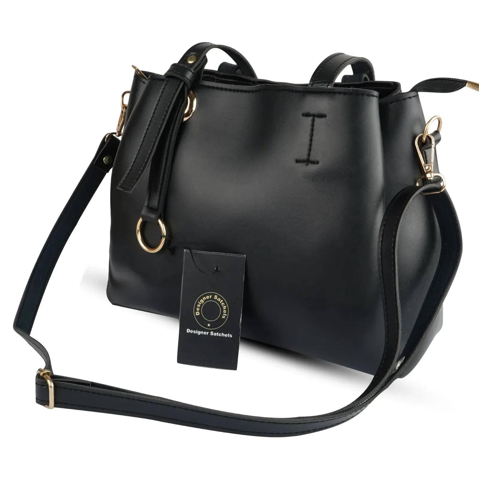 Versatile Black Vegan Leather Shoulder Bag